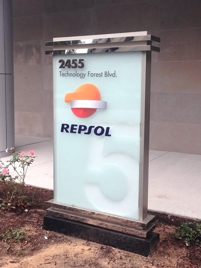 Research Forest Lakeside - Exterior Building Identification Monument: Building 5 Repsol