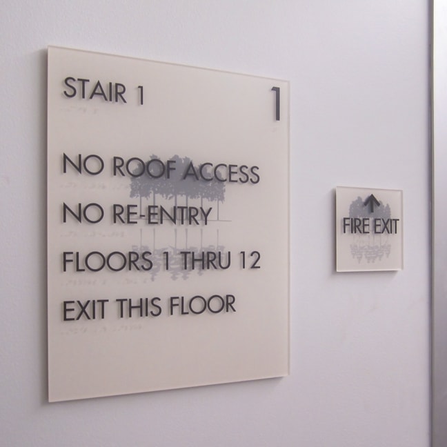 Research Forest Lakeside - Interior Stairwell Plaque and Fire Exit Plaque