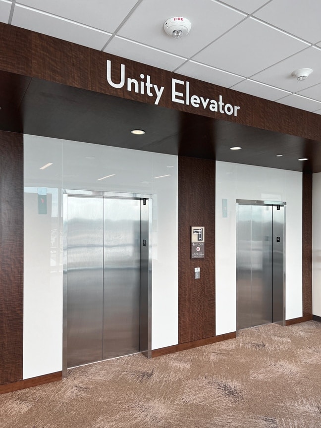 Houston Methodist Baytown Hospital (Unity Tower) - Interior Lobby Individual Letter Graphics ILG and Elevator Code Plaque ECP