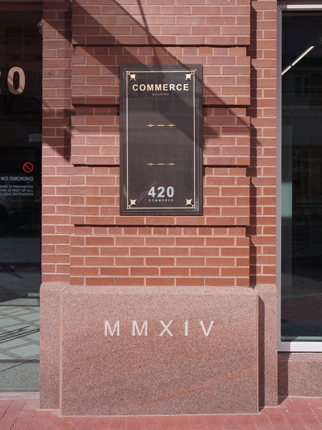 Sundance Square Commerce Building: Exterior Multi-Tenant Plaque ATP