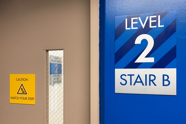 Houston Methodist West Hospital Garage A - Stair Identification Plaque SIP, Stairwell Plaque SWP, and Warning Plaque WP (Level 2)