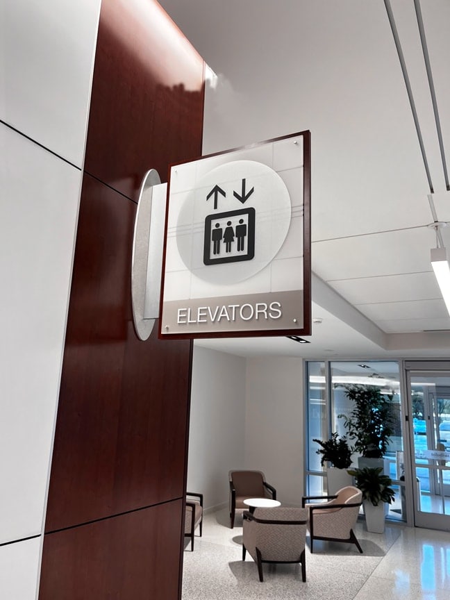 Houston Methodist West Hospital MOB 3 - Interior Projecting Flag Sign PFS (Elevators)