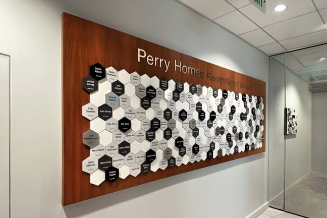 Perry Homes Headquarters: Interior Employee Recognition Wall ERW