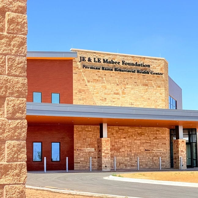 Permian Basin Behavioral Health Center: Exterior Building Mounted Graphics BMG and Wall Mounted Letterforms WML