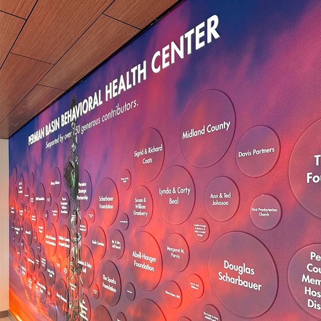 Permian Basin Behavioral Health Center: Interior Donor Recognition Graphics Wall Detail